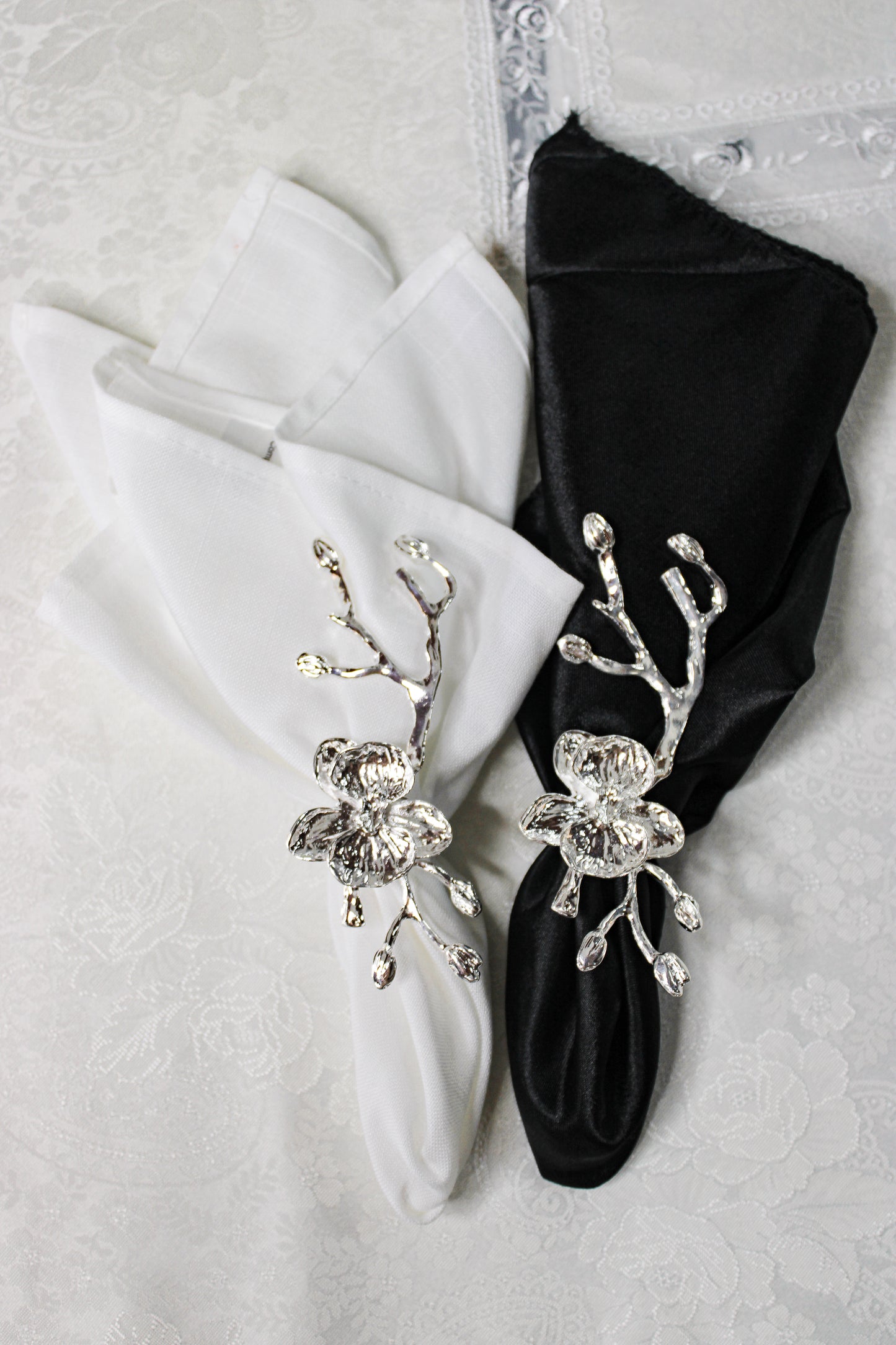 Plum Blossom Flower Branch Napkin Ring Silver