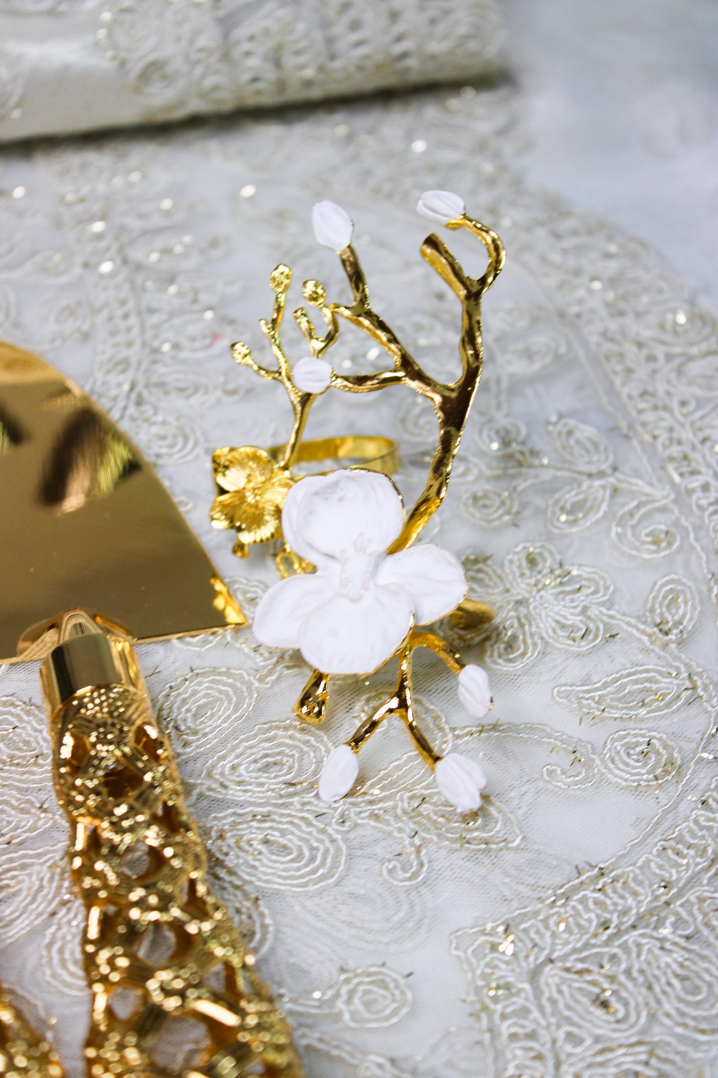 Plum Blossom Flower Branch Napkin Ring Gold