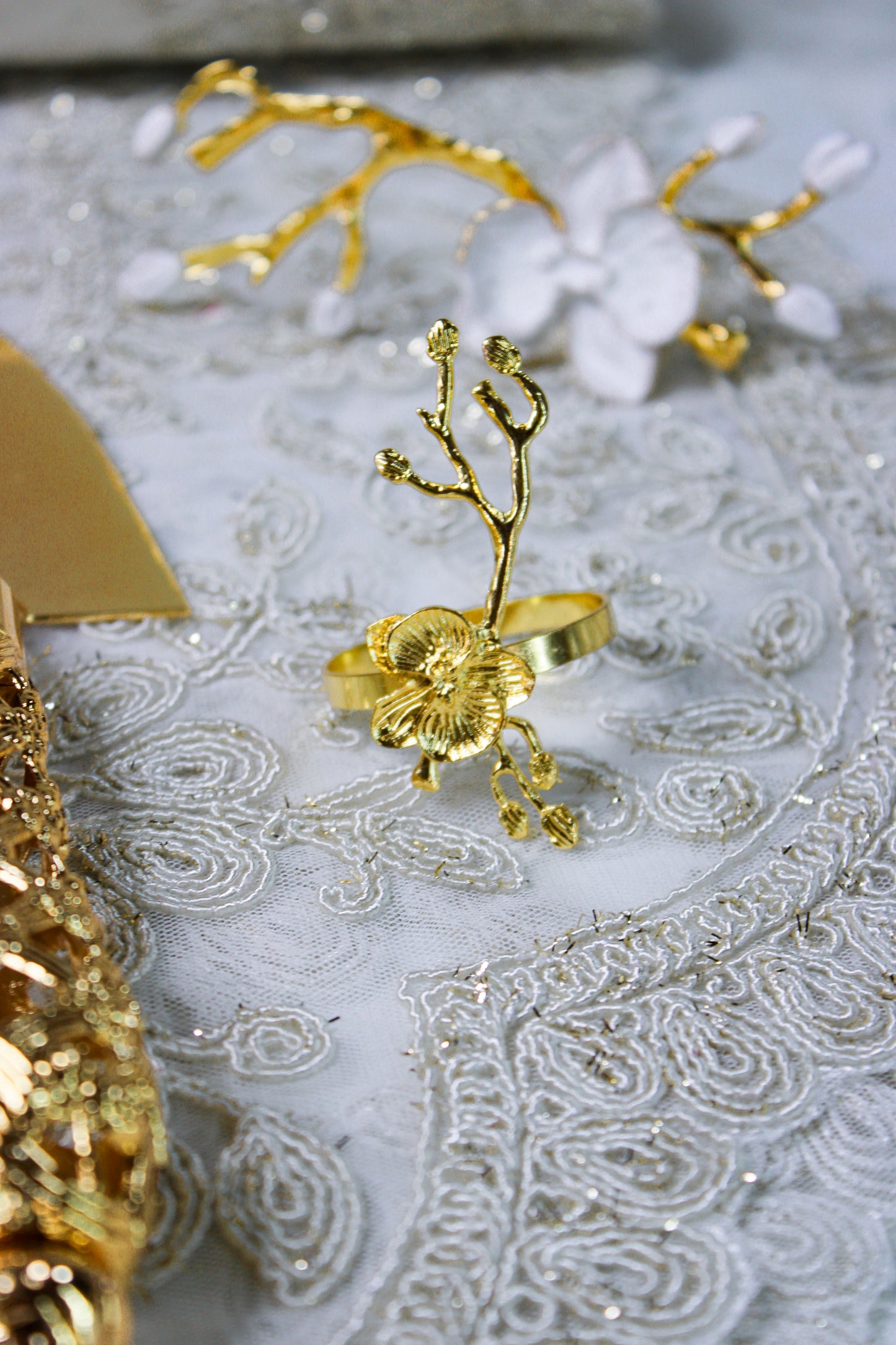 Plum Blossom Flower Branch Napkin Ring Gold