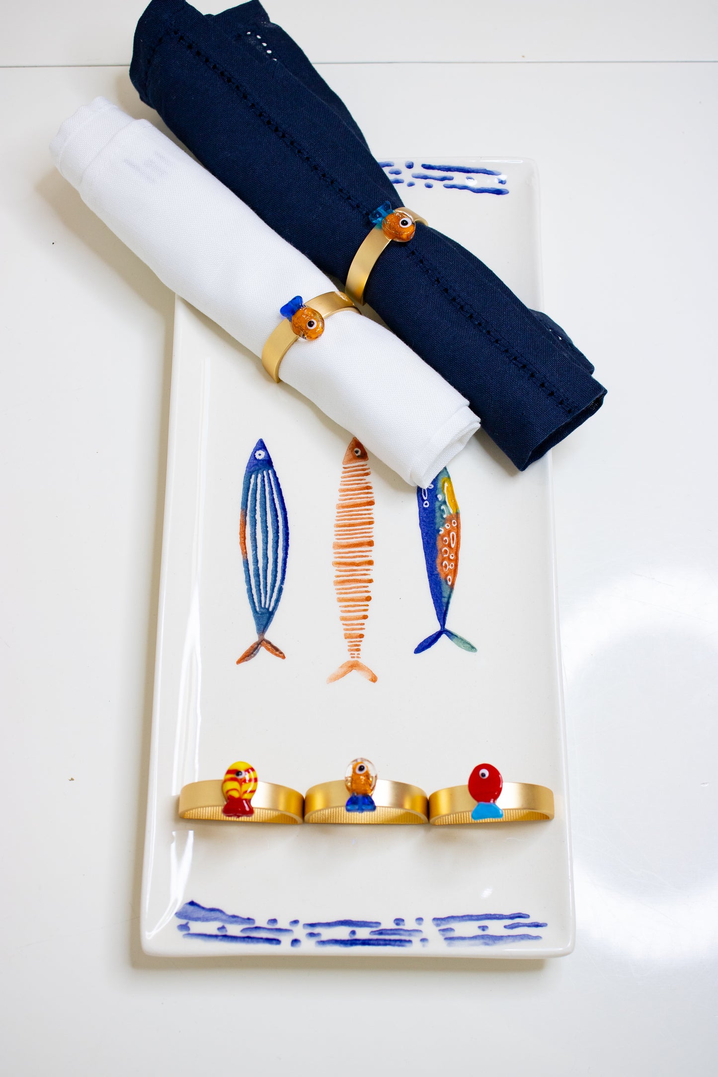 Assorted Colorful Fish Napkin Ring & Platter Set