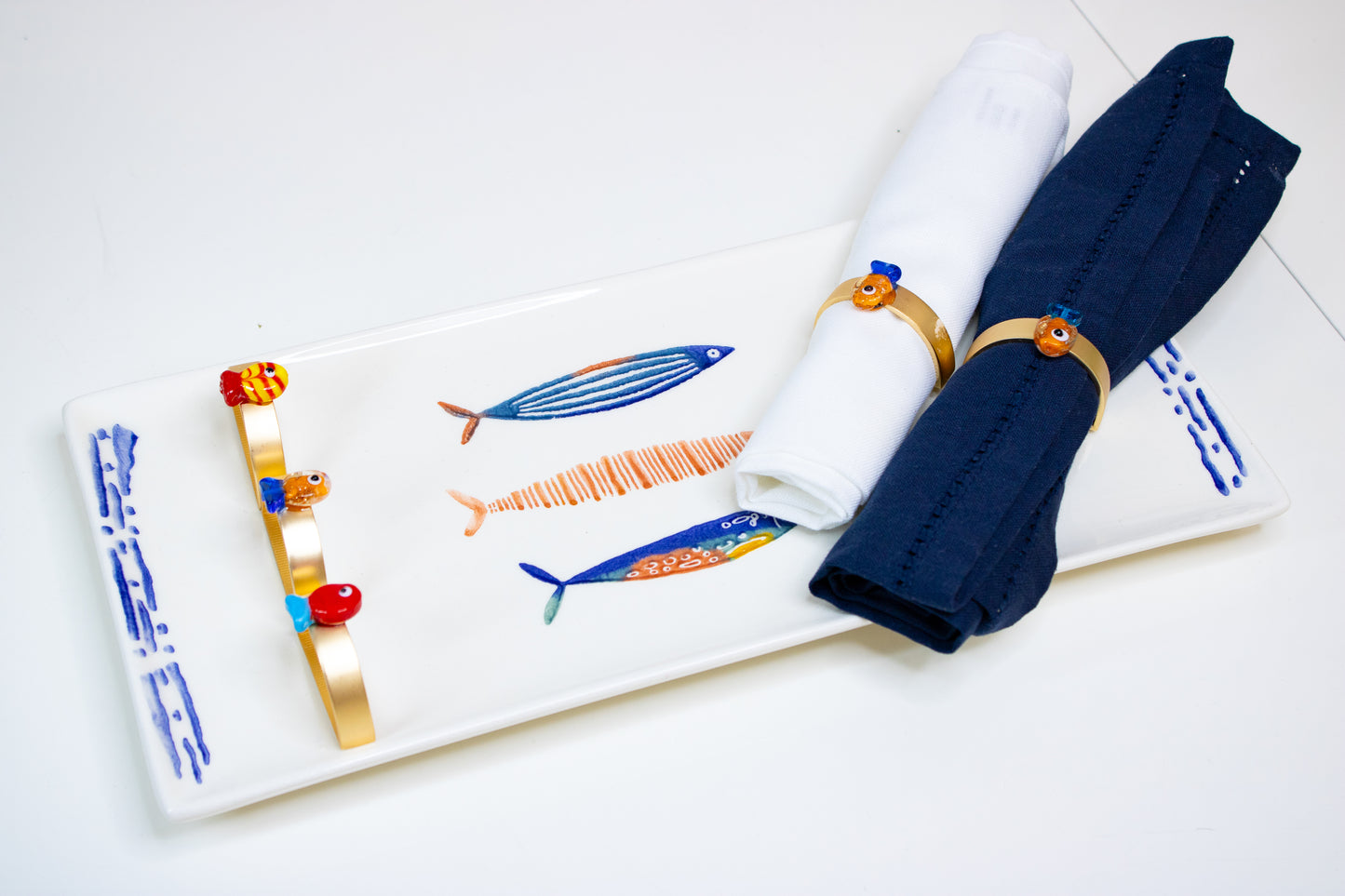 Assorted Colorful Fish Napkin Ring & Platter Set