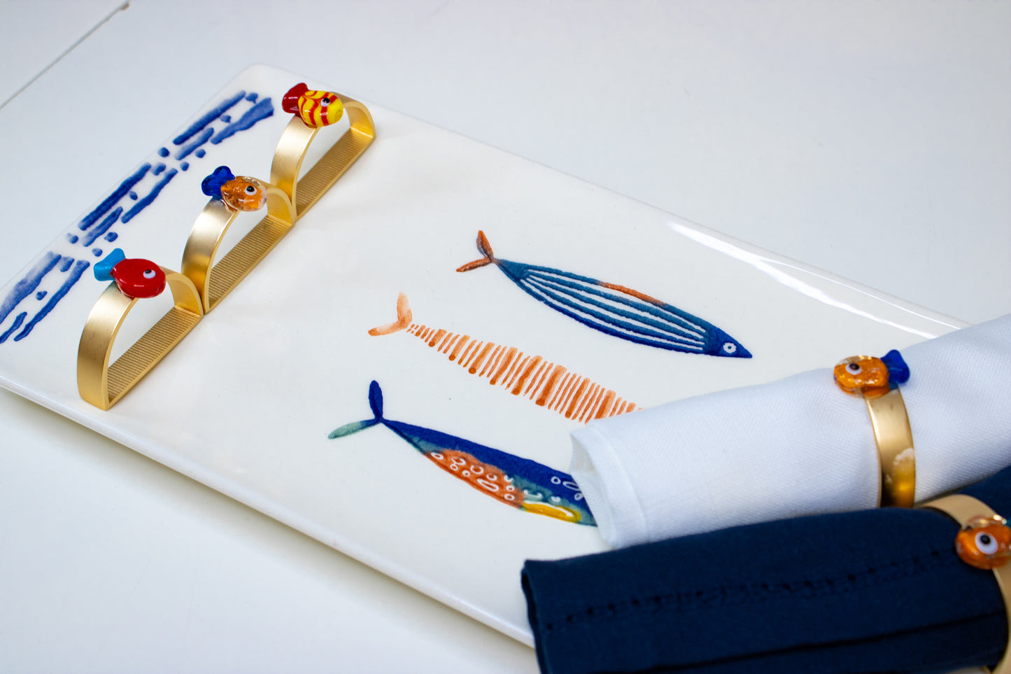 Assorted Colorful Fish Napkin Ring & Platter Set