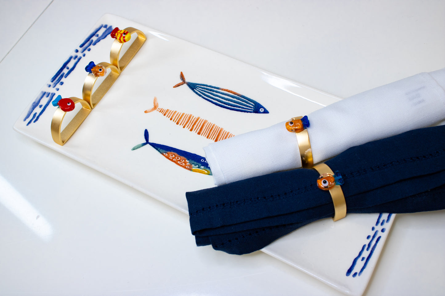 Assorted Colorful Fish Napkin Ring & Platter Set
