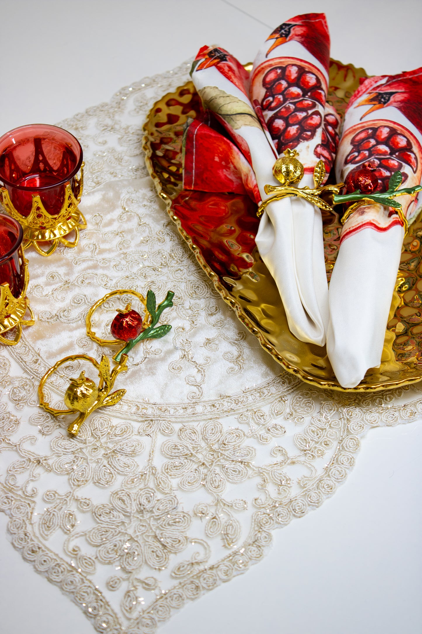 Rosh Hashanah Gold & Red Pomegranate Set