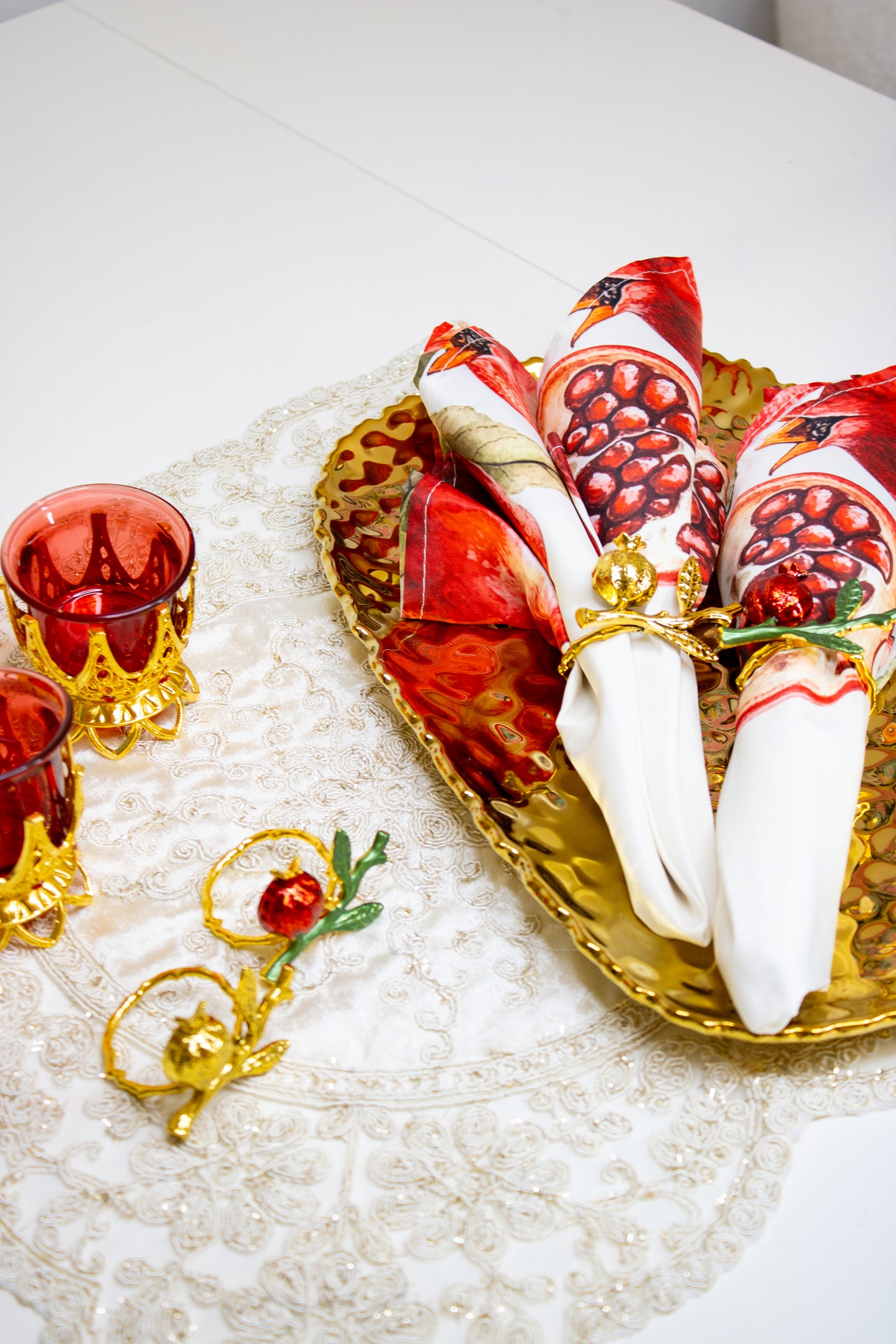 Rosh Hashanah Gold & Red Pomegranate Set