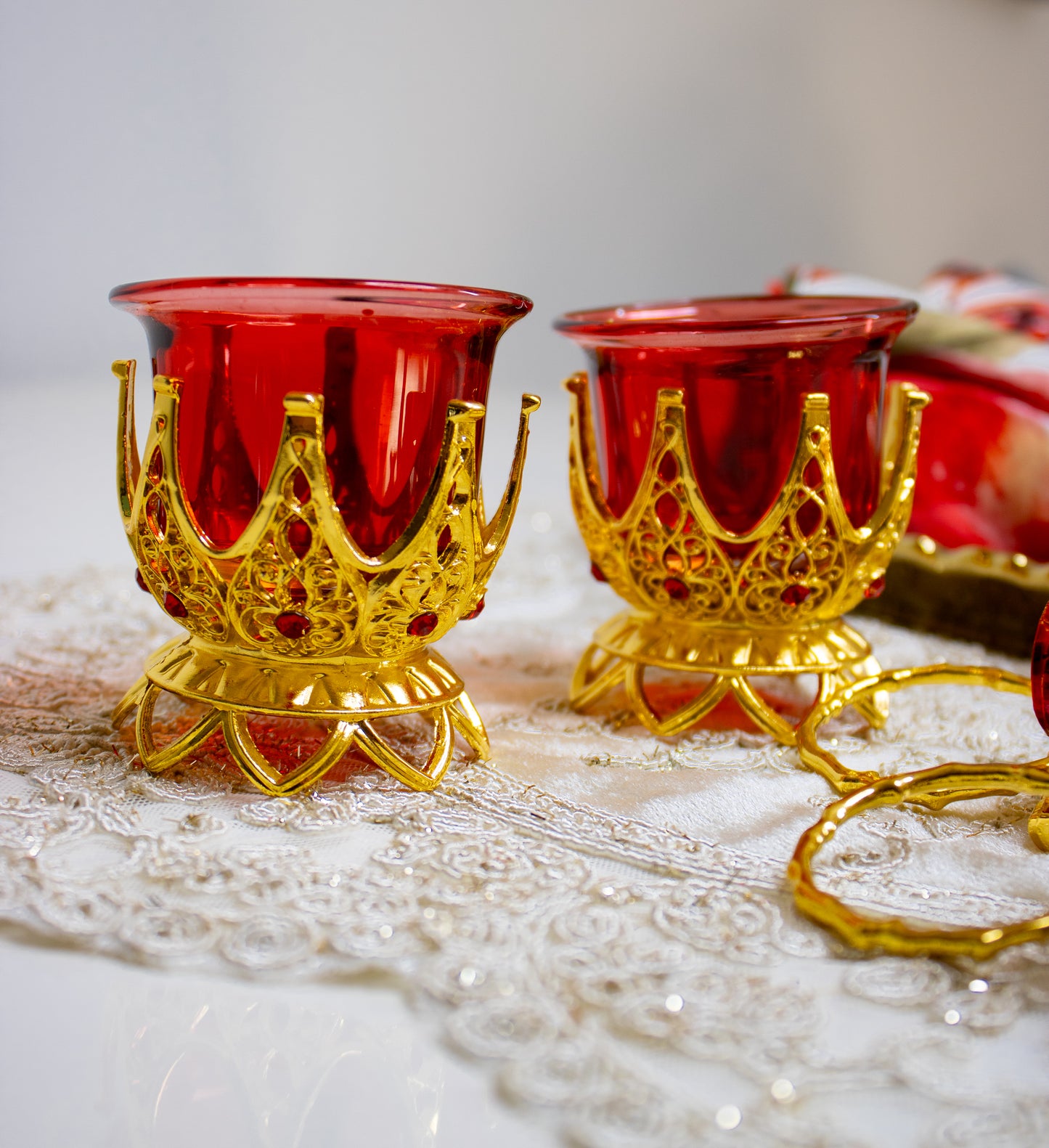Rosh Hashanah Gold & Red Pomegranate Set