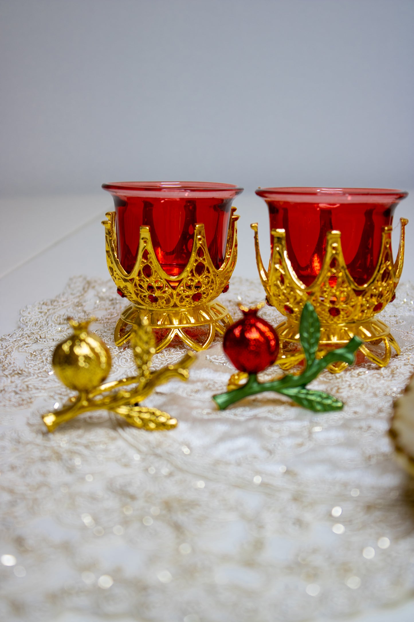 Rosh Hashanah Gold & Red Pomegranate Set