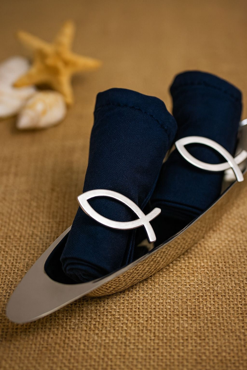 Silver Fish Platter with Napkin Rings set