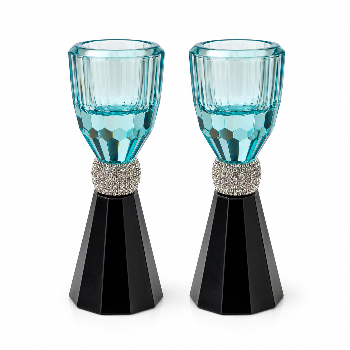 Blue Crystal Shabbat Candlesticks