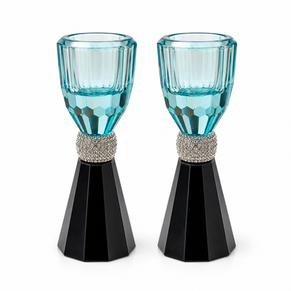 Blue Crystal Shabbat Candlesticks