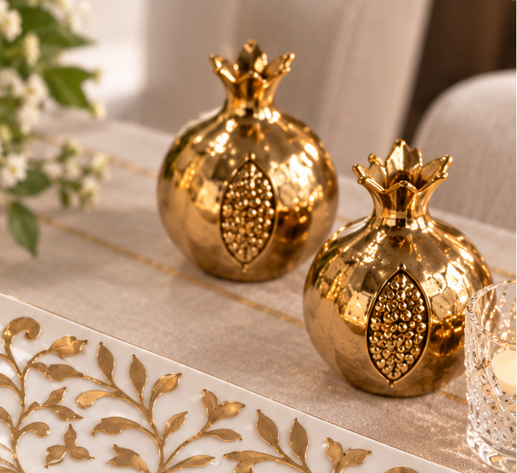 Gold Pomegranate Candlestick Set