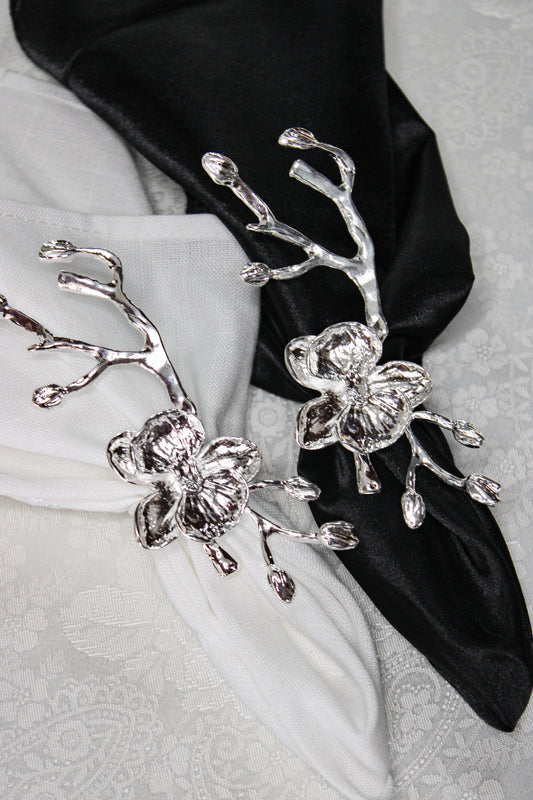 Plum Blossom Flower Branch Napkin Ring Silver