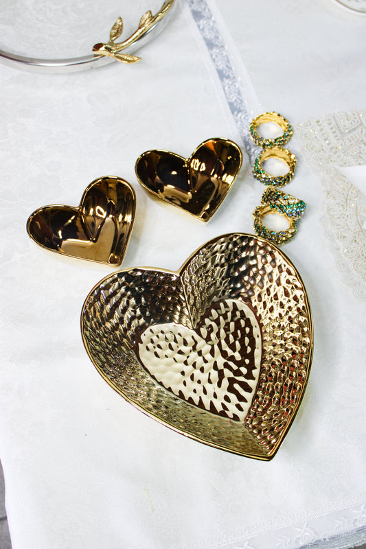 Large Hammered Heart Serving Bowl