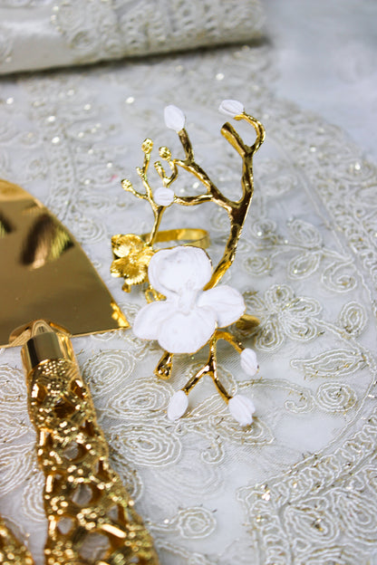 Plum Blossom Flower Branch Napkin Ring Gold