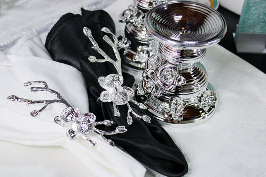 Plum Blossom Flower Branch Napkin Ring Silver