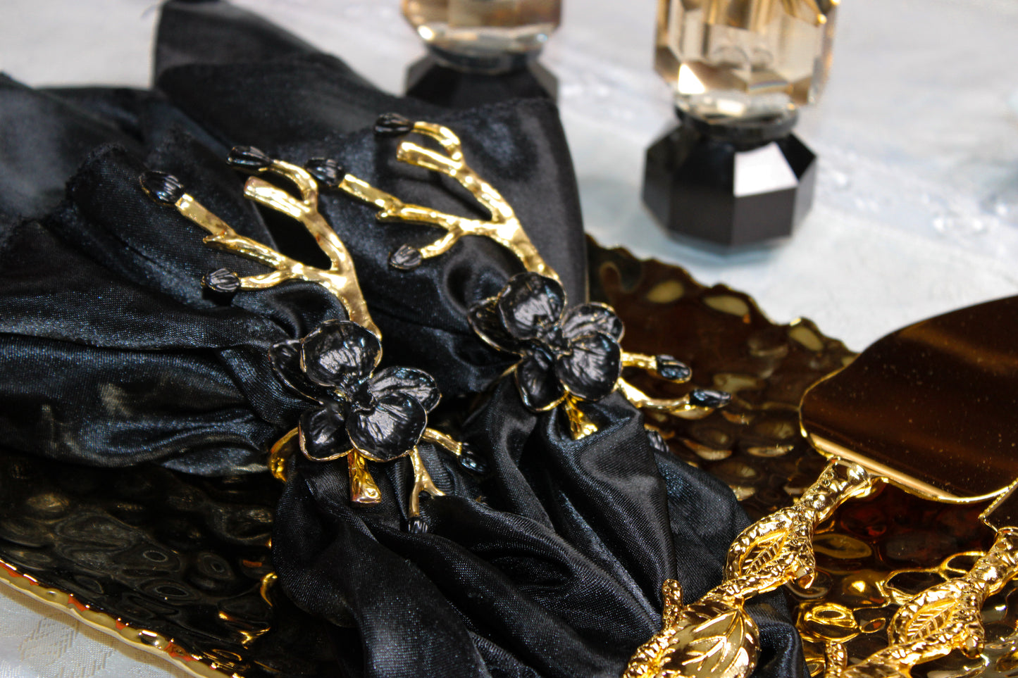 Plum Blossom Flower Branch Napkin Ring Gold