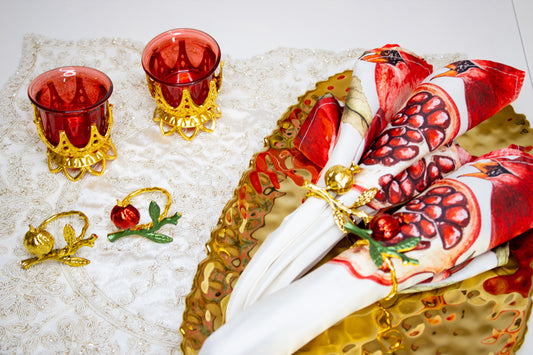 Rosh Hashanah Gold & Red Pomegranate Set