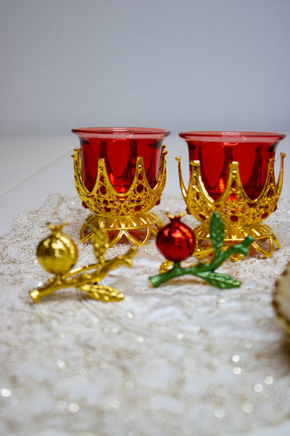 Rosh Hashanah Gold & Red Pomegranate Set