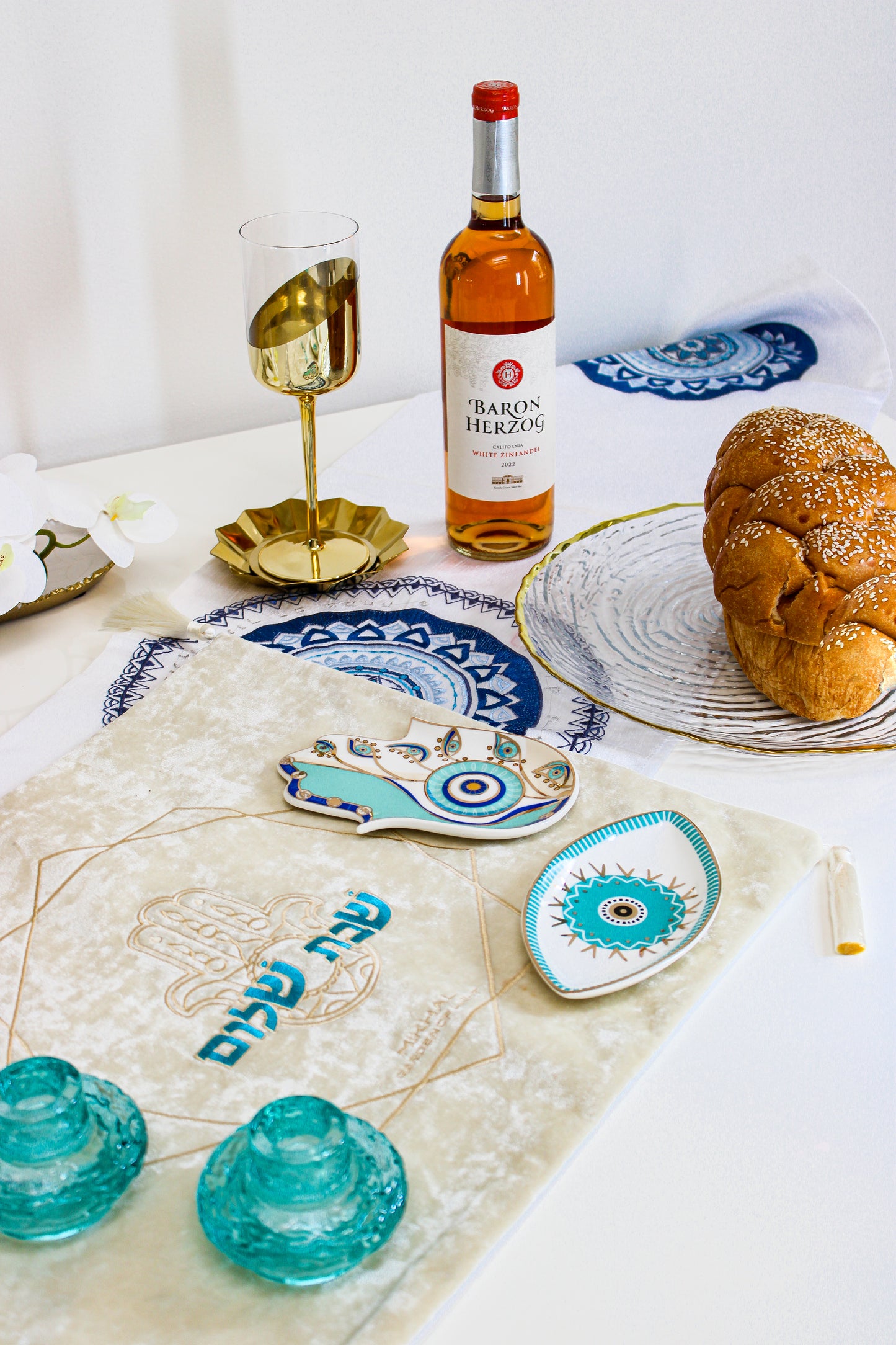 Blue and Gold Shabbat Set