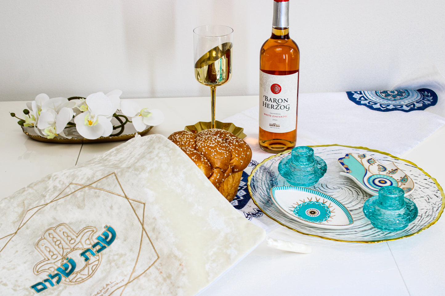 Blue and Gold Shabbat Set