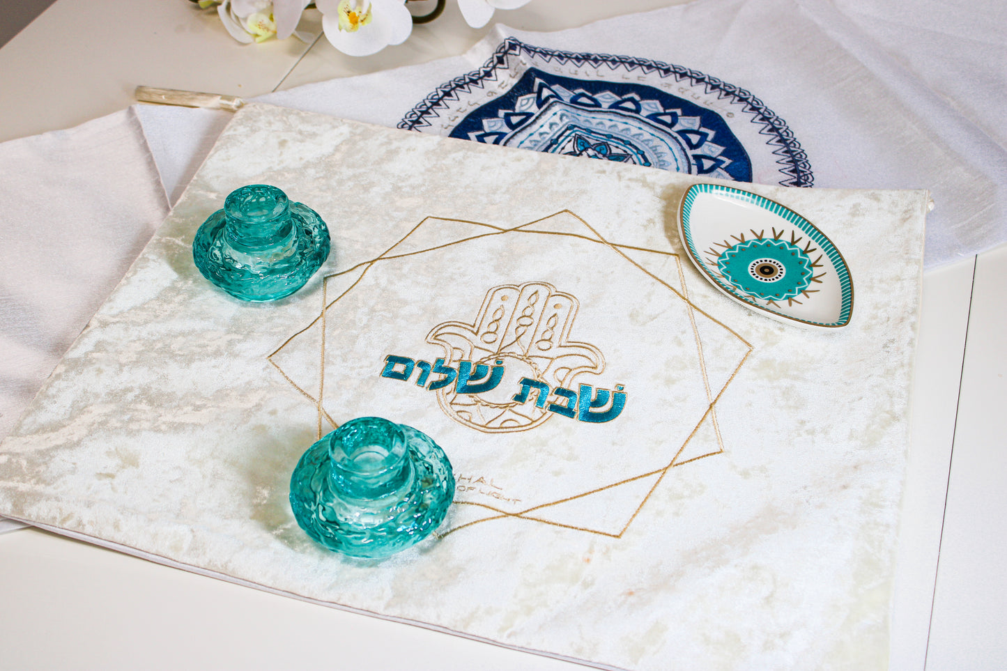 Blue and Gold Shabbat Set