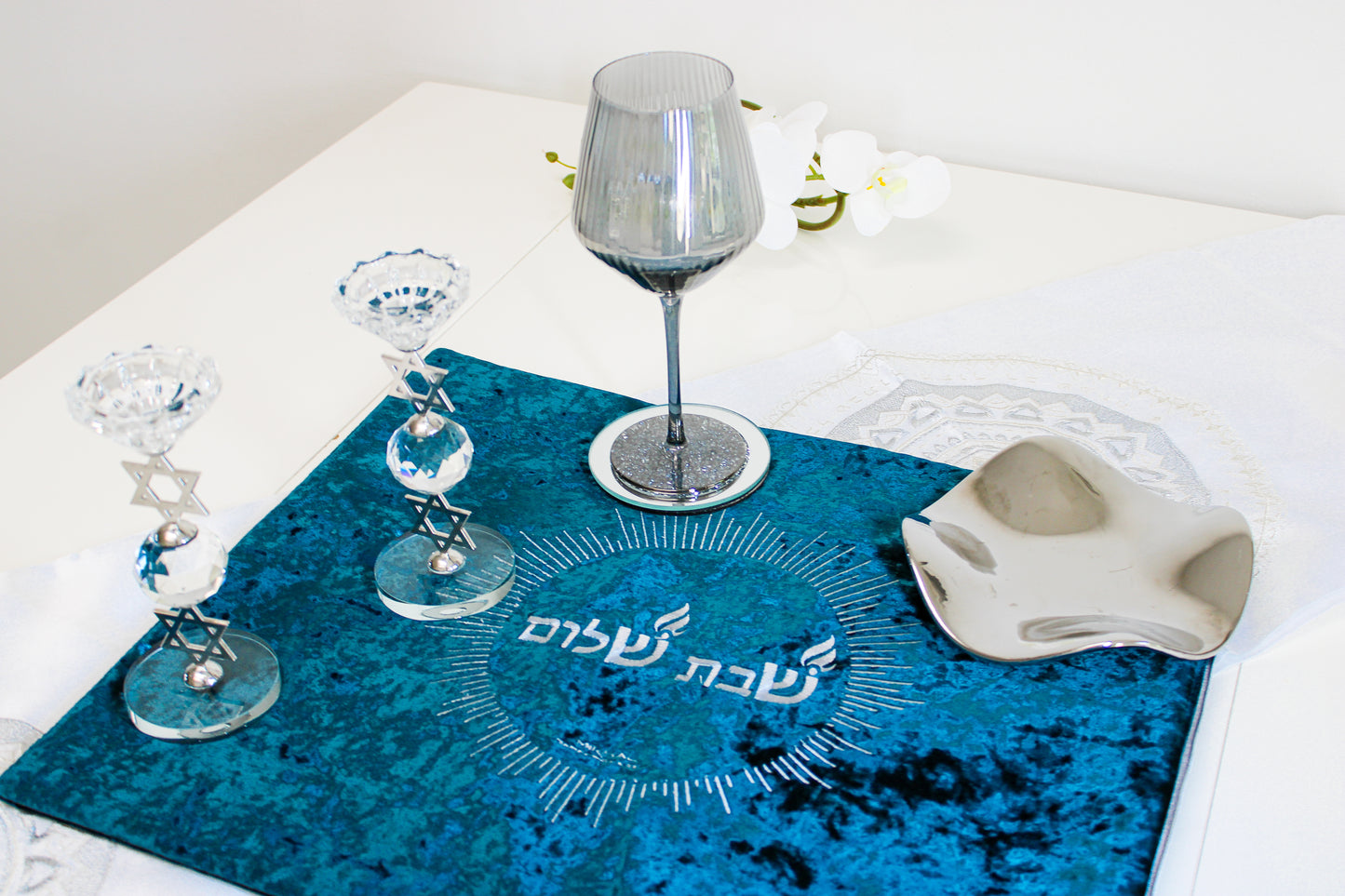 Blue and Silver Shabbat Set