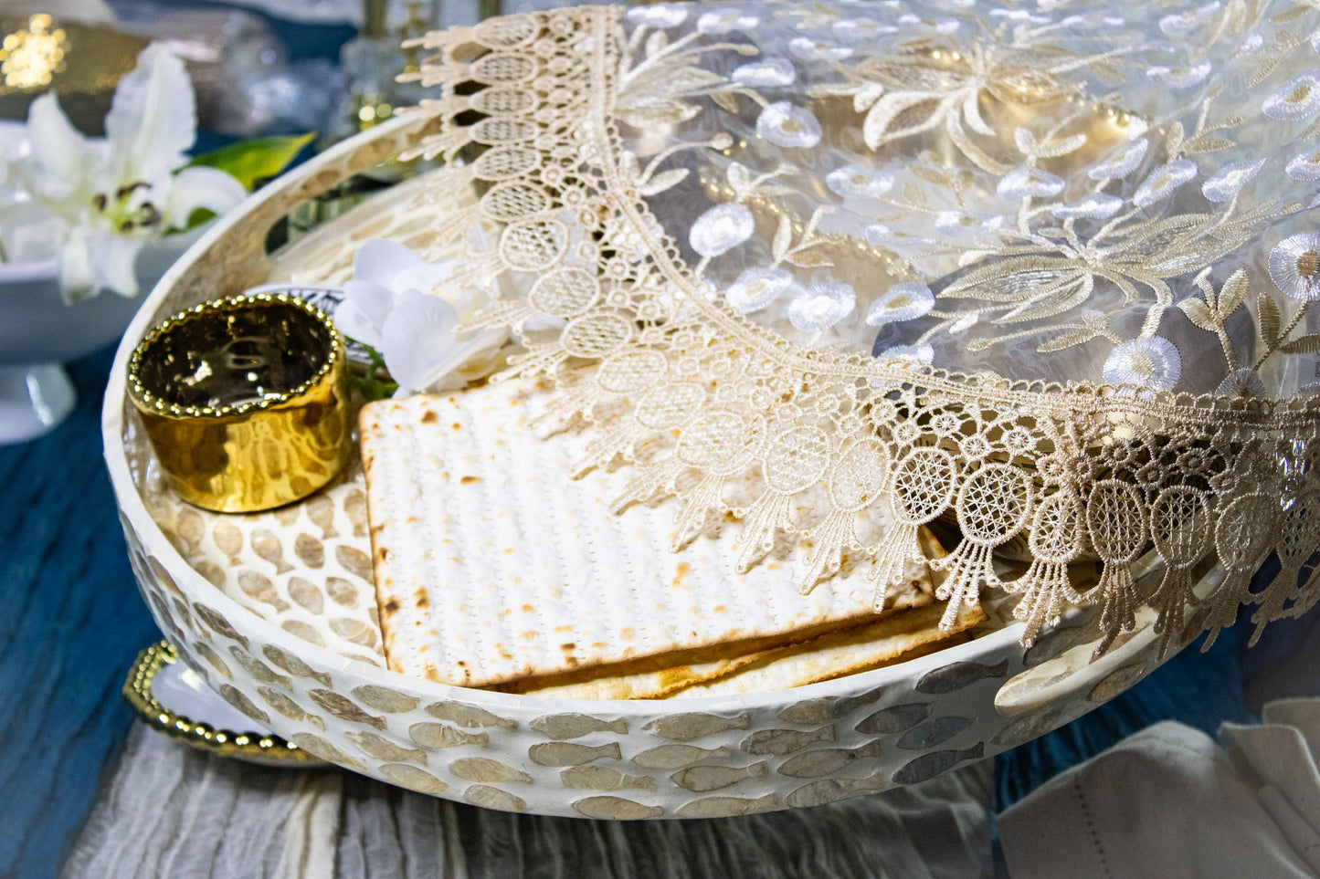 Shemesh Lace Seder Plate Cover
