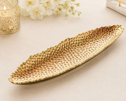 Golden Hammered Oval Serving Platter