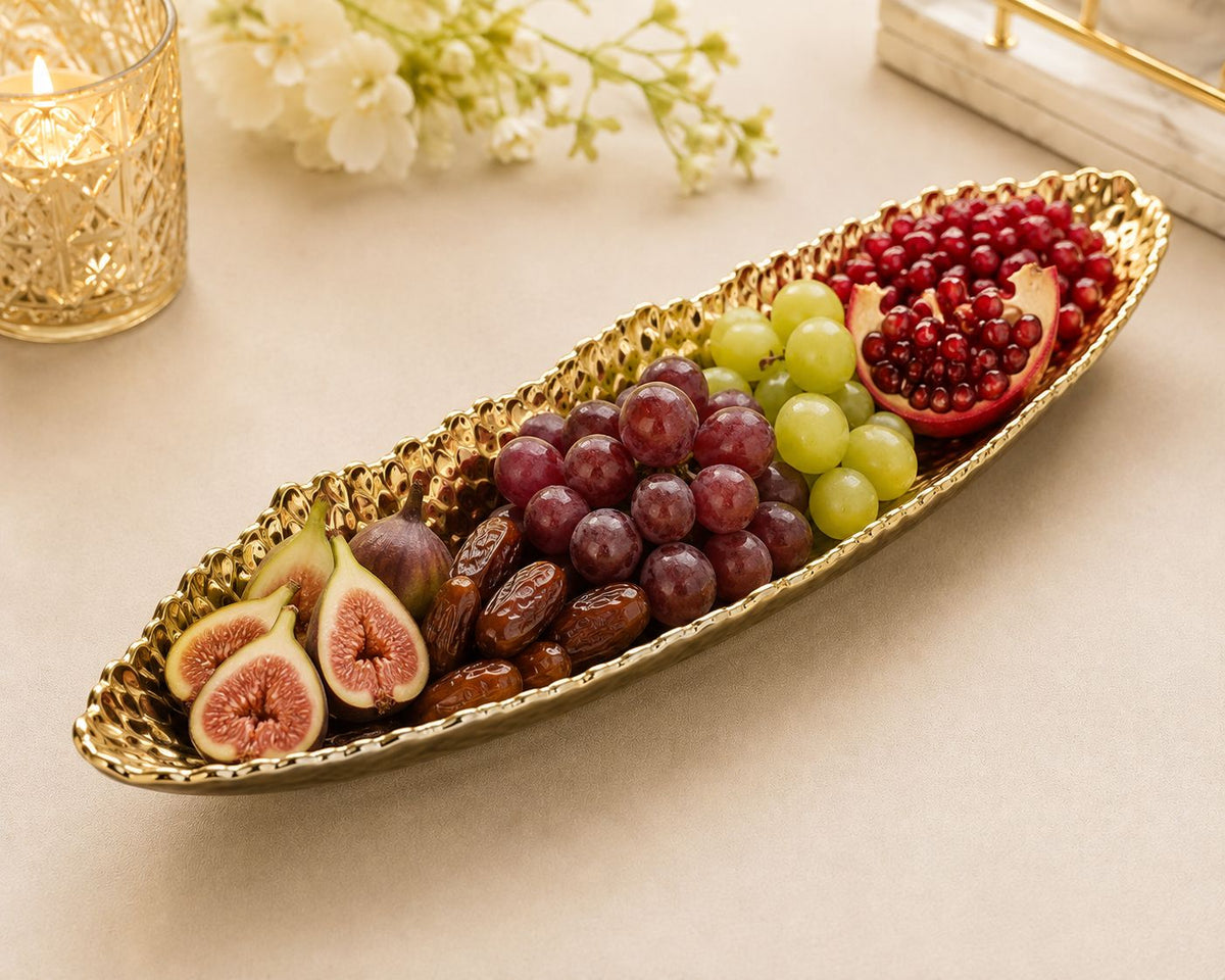 Golden Hammered Oval Serving Platter