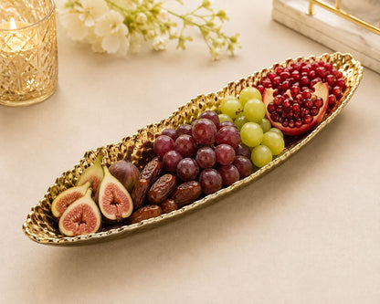 Golden Hammered Oval Serving Platter