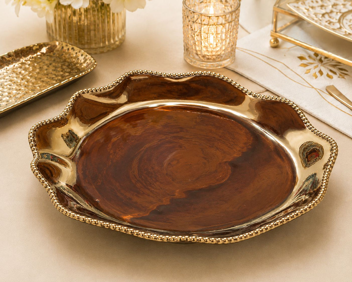 Gold Round Scalloped Serving Platter