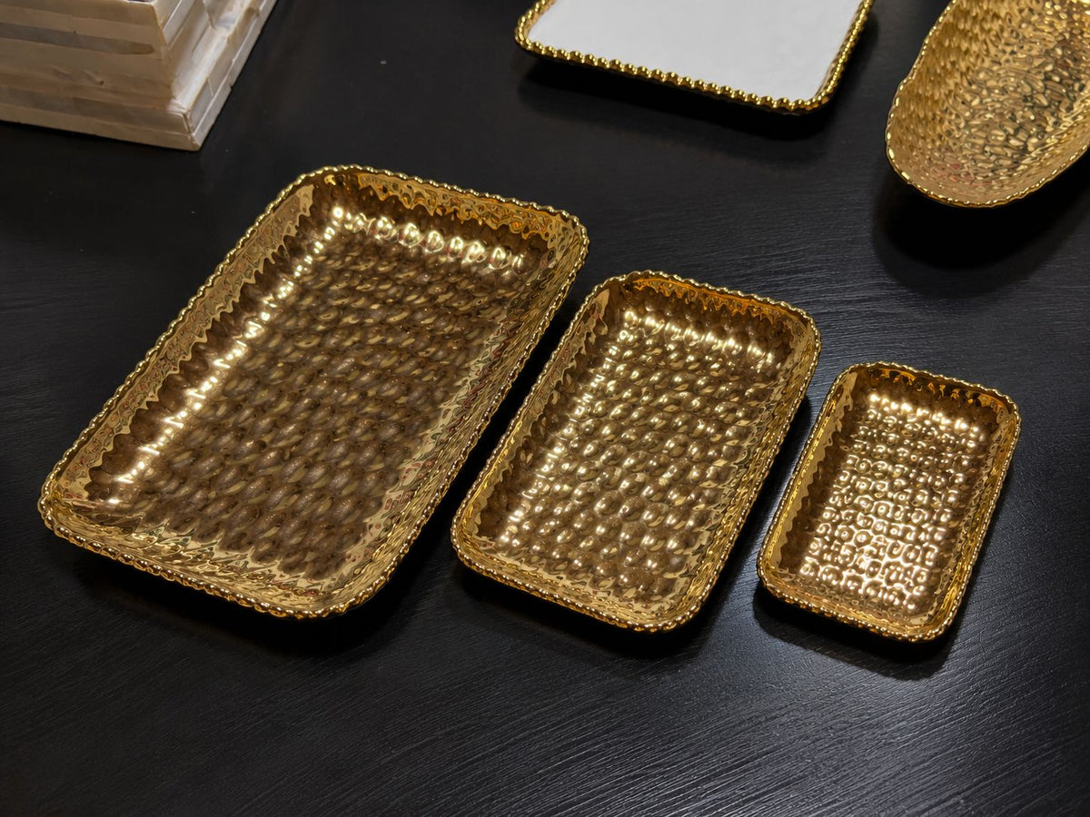 Golden Hammered Rectangular Trays