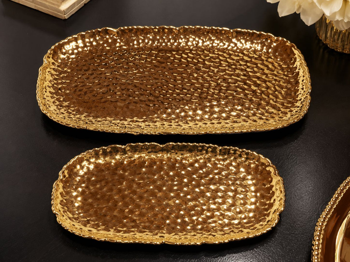 Golden Hammered Rectangular Trays