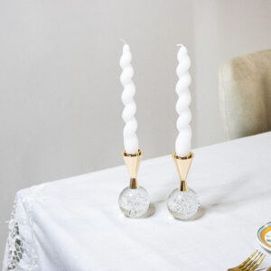 Bubble Bulb Clear and Gold Shabbat Candlesticks