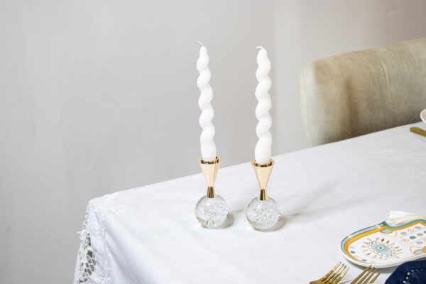Bubble Bulb Clear and Gold Shabbat Candlesticks
