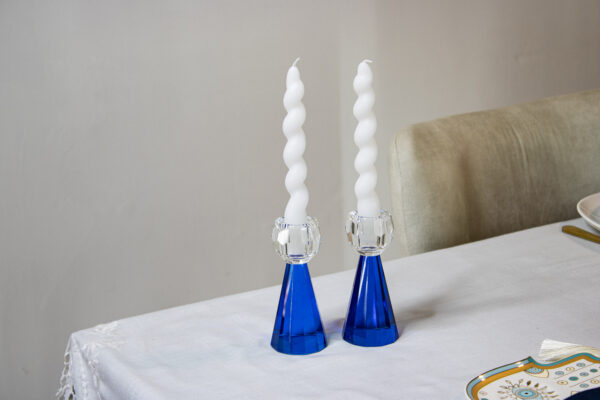 Royal Blue Crystal Shabbat Candlesticks - Image 2