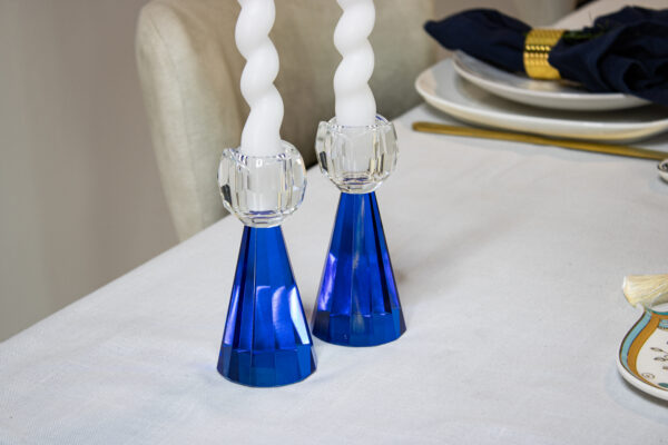 Royal Blue Crystal Shabbat Candlesticks - Image 3