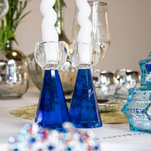 Royal Blue Crystal Shabbat Candlesticks