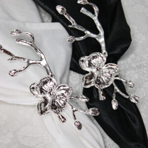 Plum Blossom Flower Branch Napkin Ring Silver L (set of 4)