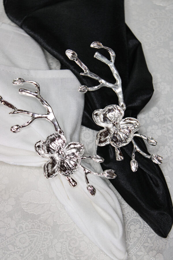 Plum Blossom Flower Branch Napkin Ring Silver L (set of 4)