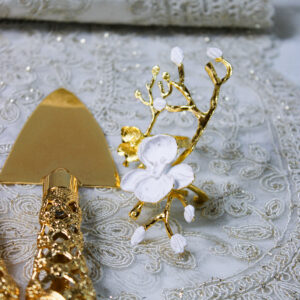 Plum Blossom Flower Branch Napkin Ring Gold/White L (set of 4)