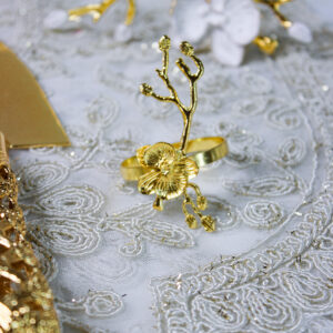 Plum Blossom Flower Branch Napkin Ring Gold S (set of 4)