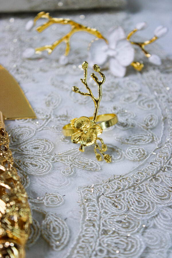 Plum Blossom Flower Branch Napkin Ring Gold S (set of 4)