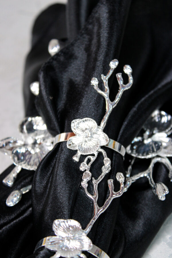 Plum Blossom Flower Branch Napkin Ring Silver S (set of 4)